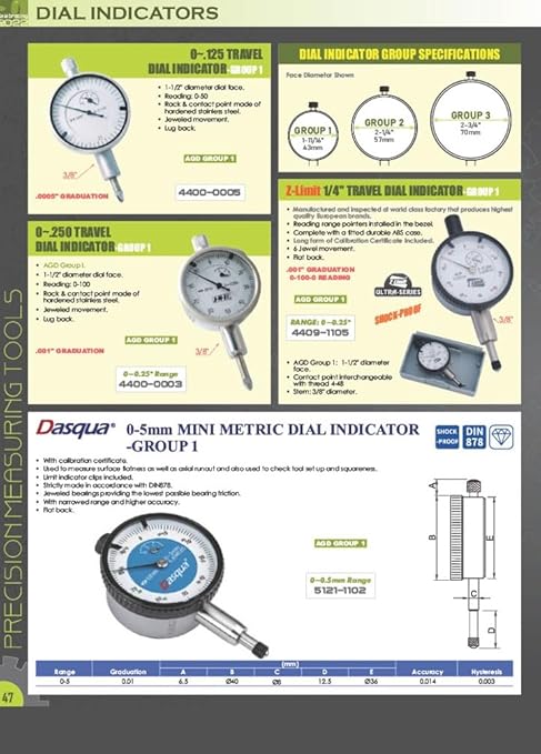 HHIP 4400-1000 Pro Series AGD Group 2 Dial Indicator, .0001" Graduation, 0-100 Reading, 0-1" Range