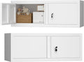 GREATMEET 13" H Metal Cabinets with Doors and Shelves, Metal Wall Cabinet with Lock, Wall Storage Cabinet for Living Room, Kitchen, White