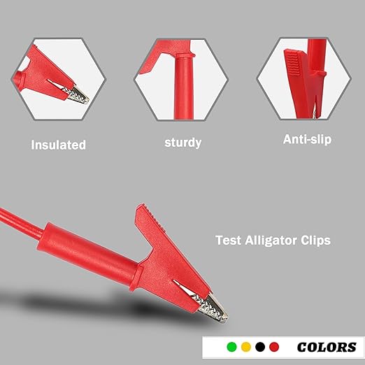 Multimeter Banana Plug to Crocodile Alligator Clip Test Probe, 4PCS 4mm Banana Plug to Alligator Clip Test Probe Lead Wire Cable，for Alligator Clip Test Probe Cable for multimeter3.28ft(X-Y 16A 4S).