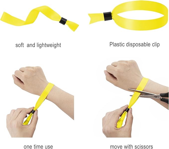 100 Pack Wrist Bands|Yellow Wristbands for Events|Wristbands for Concerts Festival Admission Party|13.78” x 0.59”