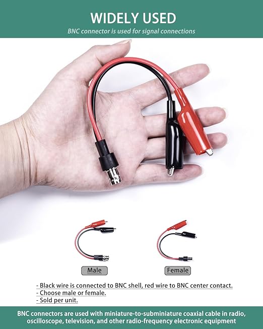 BNC Test Leads, BNC (F) to Alligator Clip, Test Lead Breakout Cable for Multimeter, 5A Current Rating, 1 Pack