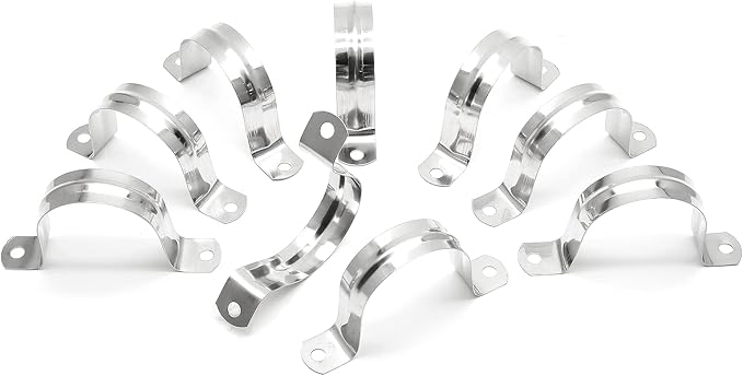 10Pcs 1-3/4 Inch Stainless Steel Conduit Clamps, Two Hole Strap U Bracket Rigid Pipe Strap Metal U Clamp Conduit Strap Tension Clips U-tube Clamp Heavy Duty