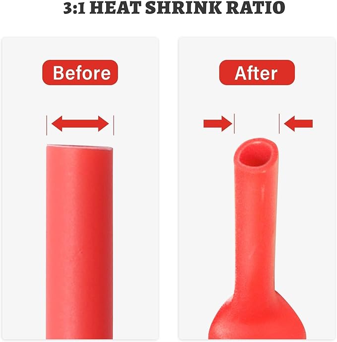 RED WOLF Waterproof Red and Black Heat Shrink Tubing Kit 270PCS, 3:1 Shrinkage Ratio, Adhesive Lined Electrical Cable Harness Heat Shrink Tube Marine Grade for Wire Wrap Connection Insulation
