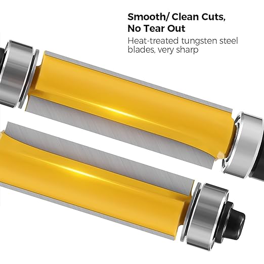 4Pcs Top and Bottom Bearing Flush Trim Router Bits Set 1/4 Inch Shank, Carbide Pattern Flush Trim Cut Router bit, 1/2 Inch Cutting Diameter, 3/4", 1", 1-1/4", 1-1/2" Inch Cutting Length (Size A)