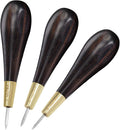 WUTA Diamond Shape Stitching Awl Ebony Blackwood Handle Leather Craft Sewing Awl Kits Handmade Sewing Tools DIY Stitcher Taper, 3 Size S M L (3 Packs)