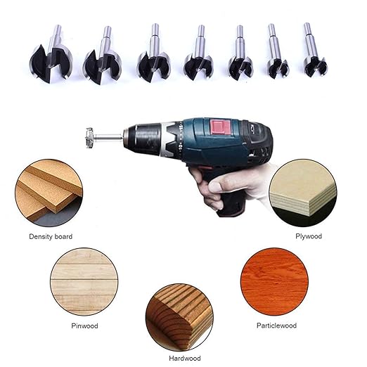 MYOYAY 15PCS Forstner Drill Bit Set Metric 10-50mm 2/5-2 Inch Carbon Steel Wood Punching Bits Woodworking Hole Saw Flat Wing Drilling Bits with Wooden Storage Box