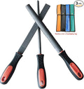 8" Wood Rasp File Set with Rubber Grip - Includes Hand Cut Round, Half-Round, and Flat Rasp File Kit - Curved and Flat Tools(3 Pcs) The Color of Packing Bag is Random