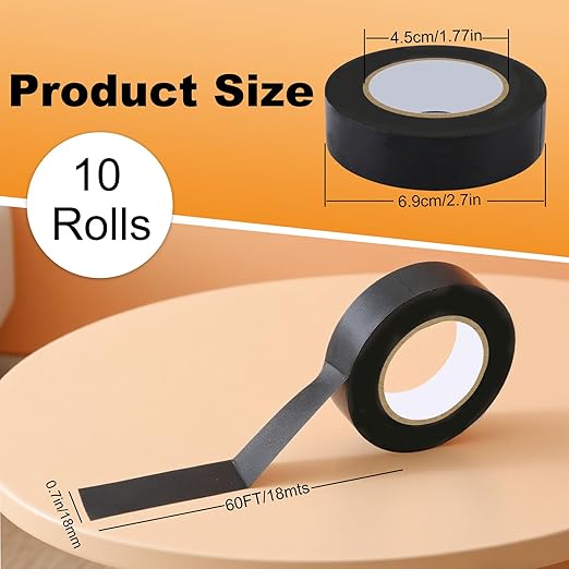 Wire Harness Tape 10 Rolls 3/4Inch*60Ft PVC Electrical Insulation Wrap Heat Resistant Waterproof Wiring Loom Cable Protection Self Adhesive Black