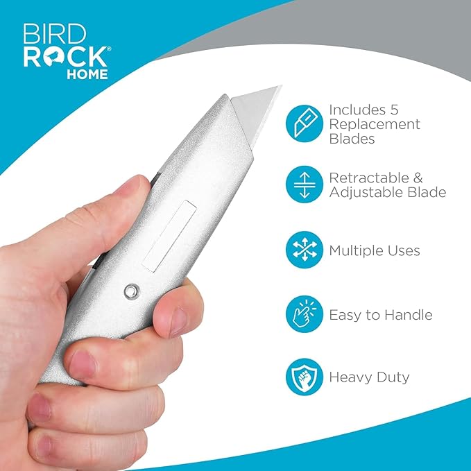 INTERNET'S BEST Premium Utility Knife | Retractable Box Cutter with Metal Handle | Heavy-Duty Cutting for Cardboard, Carpet, Plastic | Retractable Blade | Includes 1 Razor Knife & Extra Blades