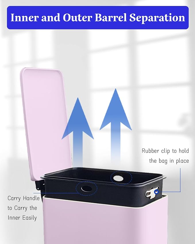 8 Gallon Step On Trash Can with Soft-Close Lid, Stainless Steel Garbage Can Fingerprint Resistant with Removal Inner Bucket, Modern Pink Trash Can for Home, Kitchen, Laundry Room, Office, Bathroom