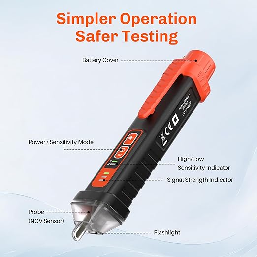 Non Contact Voltage Tester Pen, Electrical Tester Pen, AC 12/48-1000V Dual Sensitivity, Live/Neutral Wire Detector with LED Flashlight & Audible Alarm, Safety Certified, Breakpoint Finder