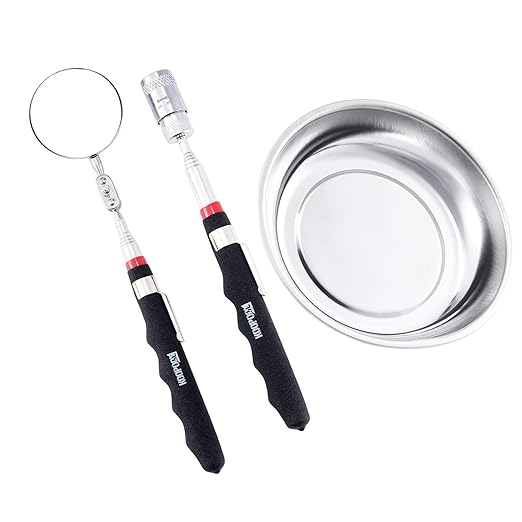 3 Pack Telescoping Magnetic Pickup Tool, Magnetic Tray, Extendable Magnetic Pick Up Tool with LED Light, Telescoping Mirror for Automotive Work, Fishing or DIY(3pcs Magnetic Pickup Tool)