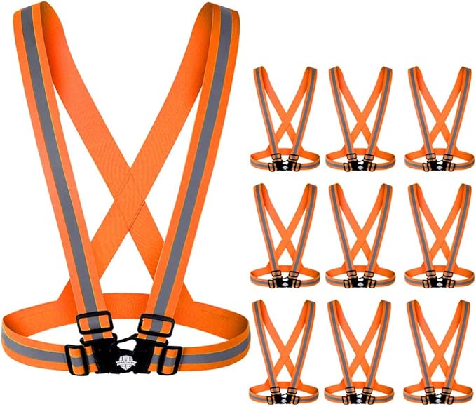 Dazonity High Visibility Safety Vest,10 Packs,Lightweight,Adjustable & Elastic Vest,Hi Vis Reflective Strips, Fit for Men & Women, Construction,Cycling, Runnning, Surveyor, (Orange)