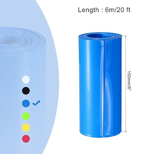 MECCANIXITY Battery Wrap PVC Heat Shrink Tubing 95mm Dia 150mm Flat 20 Feet(6meters) Blue Good Insulation for Battery Pack