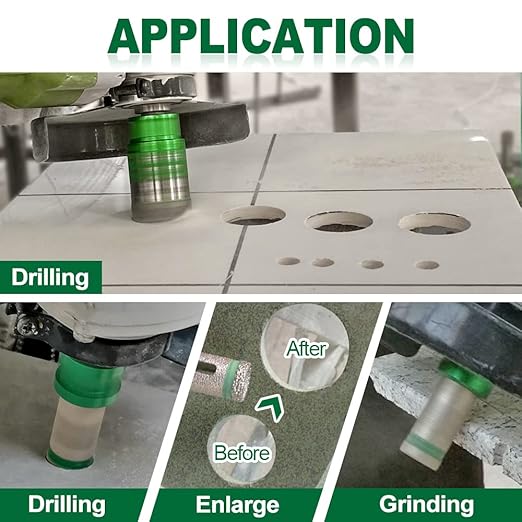 Tile Hole Saw Kit - 6pcs Diamond Core Drill Bits 25/35/50/65/75/102mm+1pc 3/4" Versatile Diamond Drilling Milling Bit 5/8-11" Thread for Porcelain Ceramic Tile Granite Marble Angle Grinder
