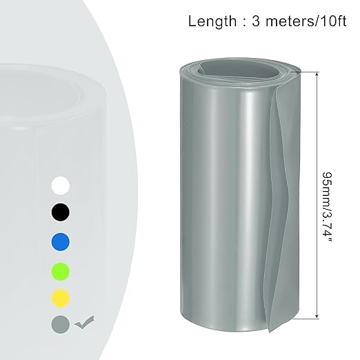 MECCANIXITY Battery Wrap PVC Heat Shrink Tubing 60mm Dia 95mm Flat 10 Feet(3meters) Silver Gray Good Insulation for Battery Pack