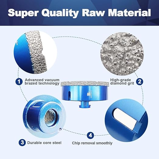 4 Inch Diamond Core Drill Bit for Porcelain Tile Ceramic Marble Granite Drilling,BRSCHNITT 1pc Vacuum Brazed Diamond Hole Saw with 5/8-11 Thread (100mm)