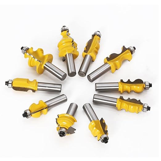 10PCS Architectural Molding Router Bit Set 1/2 Shank Casing Base CNC Line Handrail Woodworking Cutters Face Mill Woodworking Chisel Cutter Milling Tool
