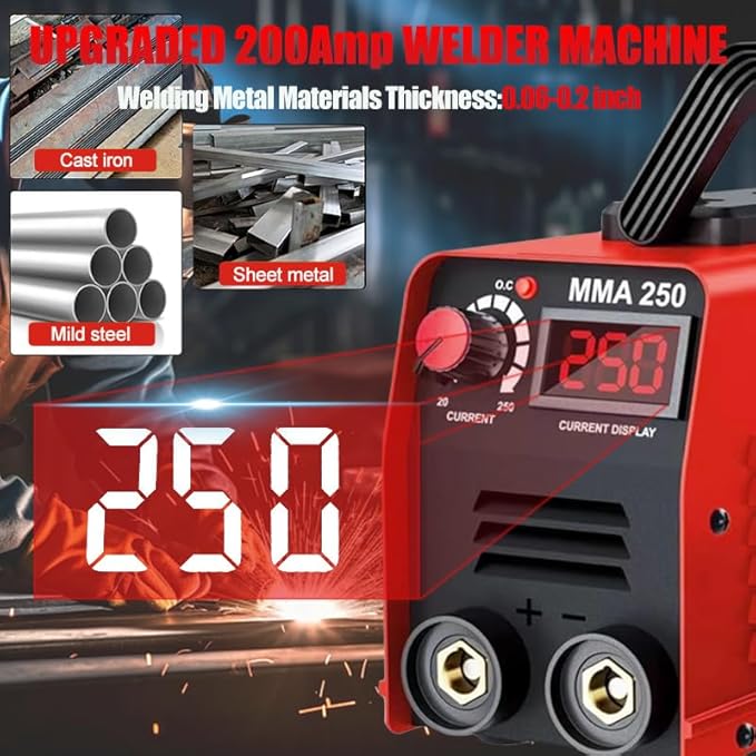 Stick Welder 250A Welding Rods 16 Inches Gloves Welding Machine, Super MINI Welder Portable Hammer, IGBT Inverter Welder Machine 110V, Beginner Hobbyists Home Repairs DIY Projects (Red)