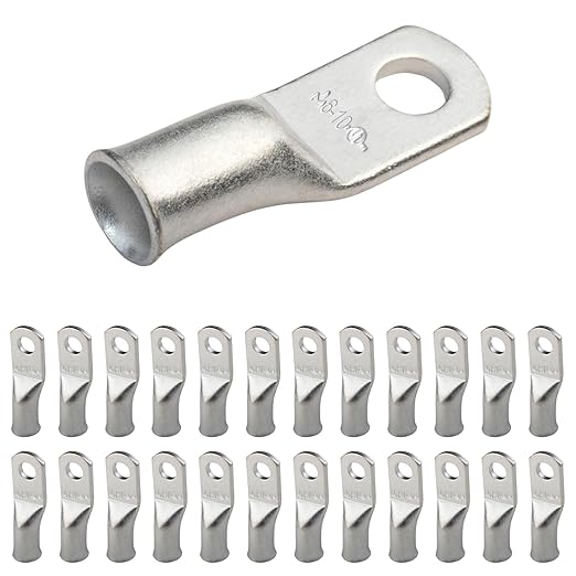 SELTERM 25pcs 6 AWG #10 Stud Marine Grade Tinned Copper Battery Cable Lugs, 6 Gauge Ring Terminals, UL Wire Lugs Electrical Battery Cable Ends, Tinned Copper Lugs Battery Terminal Connectors