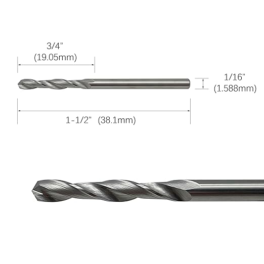 1/16" Solid Carbide Jobber Drill Bits with Straight Shank and 118° Point Angle, Made from Tungsten Carbide Material,2-Piece