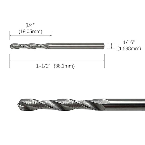 1/16" Solid Carbide Jobber Drill Bits with Straight Shank and 118° Point Angle, Made from Tungsten Carbide Material,2-Piece