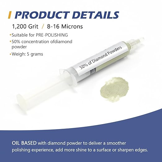 SCOTTCHEN Diamond Polishing Paste,1,200 Grit 10-20 Microns Lapping Compound with 50% Concentration of Diamond Powders for Jewelry, Metal, Ring, Glass, Coin,etc.-5 Gram