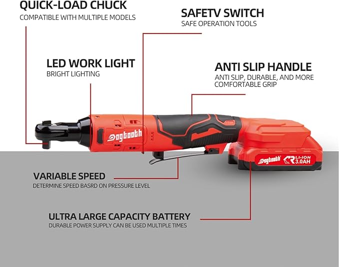 dogtooth Cordless Electric Ratchet Wrench Set, 45Ft-lbs, 400 RPM, Brushless,Variable Speed Trigger,Compatible with Makita 18V Battery, 2 * 2.0 Ah Battery And Charger in Carryin Box