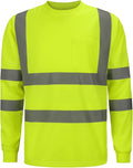High Visibilty Class 3 T Shirts, Hi vis Safety Shits with Refective Strips and Pocket, ong Sleeve Quick Dry Mesh Construction Work Shirt for Men/Women Lime,Large