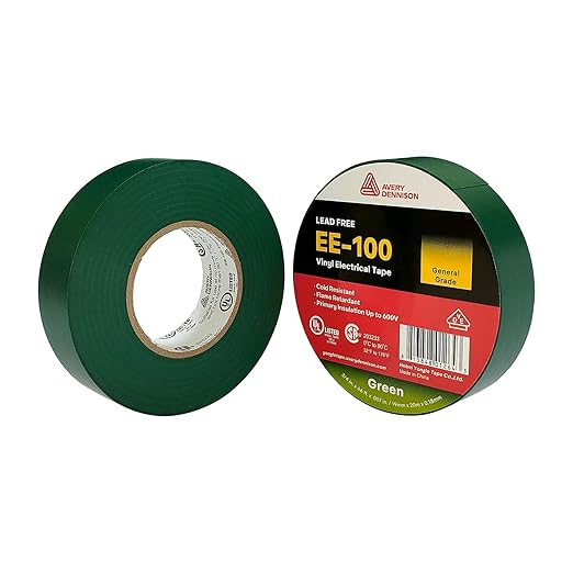 Avery Dennison Electrical Tape, 10 Rolls General Use PVC Electric Tape, UL/CSA Listed ¾ in x 66 ft Insulating Vinyl Tape for Electrical, Repairs, Automotive and Equipment, EE-100, Green