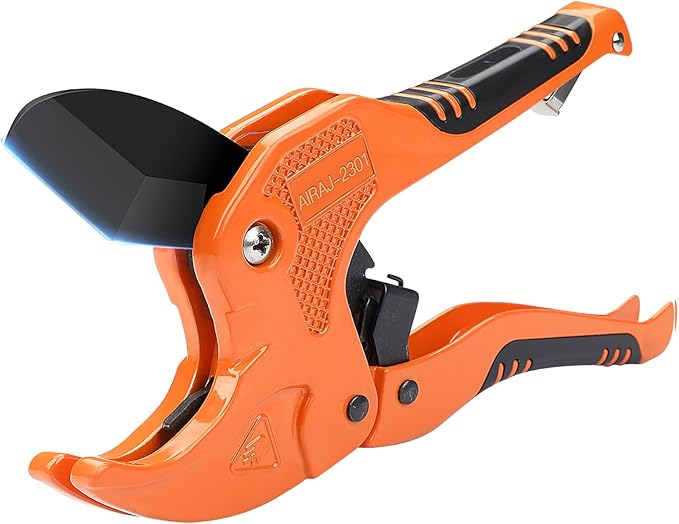 AIRAJ- PVC Pipe Cutter | Cuts up to 1-3/4" (1.75'') | Ratcheting PVC Cutter Tool | PEX Pipe Cutter | V Shaped SK5 Steel Blade | Suitable for PVC/CPVC/PP/PEX/PE Plastic Pipe Cutters