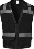 Reflective Safety vest With back plan pocket,High visibility Class 2 Heavy Duty Surveyor Vest with Zipper,Hi Vis Vest ANSI/ISEA Standard, Construction Work Vest for Men＆Women(Black,2XL)