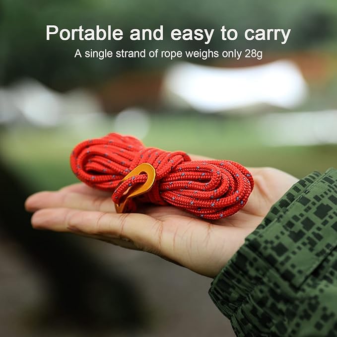 8 Pack 4mm Guy Lines Ultralight Tent Cords with Aluminum Adjuster Tensioner Outdoor Camping Guylines Ropes for Tent Tarp,Climbing,Hiking Backpacking (Yellow)