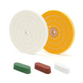 SCOTTCHEN 6inch Buffing Polishing Wheels 1/2" Arbor Hole,Fine (40Ply) / Medium (30Ply) for Bench Grinder,with Buffing Polishing Cutting Compound 3.4 Oz.Kit