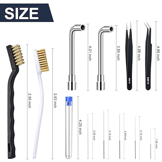 Complete 26-Piece 3D Printer Nozzle Wrench Maintenance Kit: Includes 20 Cleaning Pins with Storage Box, 2 Tweezers, 2 Copper Wire Brushes, 2 L-Shaped Wrench Tools for Optimal 3D Printing Performance