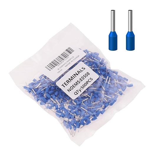 22AWG/0.5mm² Wire Ferrules Blue, 500pcs 22AWG Terminal Connector Kit, Wire Insulated Cord Pin Ends Terminals for Electric, Industrial, Chemical Industry, Power Control System, etc.