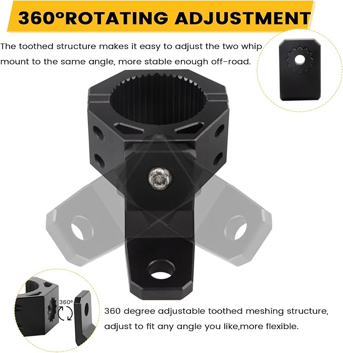 UTV Whip Mount, UTV Flag Light Mounting Bracket, Aluminium Alloy - 360° Rotating Flag Hole - Fits Perfect on 1.75" to 2" Roll Cage of Can Am Maverick X3 Polaris RZR XP 1000(Black,2PCS)