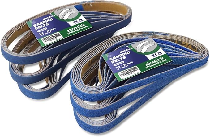 1/2" x 18" Zirconia Sanding Belts for Metal, 1/2 x 18 Inch Zirconia Metal Grinding Sand Paper, 36 PCS 6 Each of 40/60/80/120/180/240 Assorted Grits, Perfect for Metal Polishing, Derusting, Woodworking