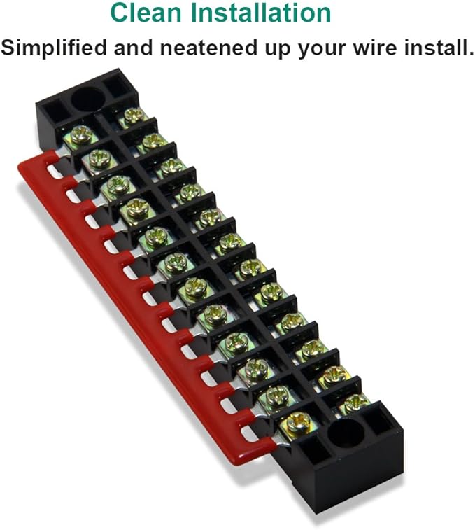 MILAPEAK 10pcs (5 Sets) 12 Positions Dual Row 600V 15A Screw Terminal Strip Blocks with Cover + 400V 15A 12 Positions Pre-Insulated Terminals Barrier Strip (Black & Red)