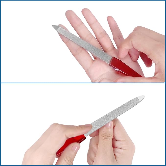 Nail Files for Natural Nails (6 PCs), Sword Metal Nail Files Made of Stainless Steel with Non Slip Handle, Double Sided Fingernail Files Sapphire Grit for Natural Nails Toenail Color Mix