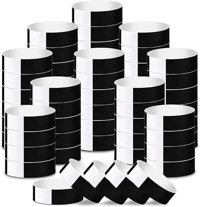 2000 Pcs Paper Wristbands for Events Waterproof Neon Black Wrist Bands Adhesive Concert Identification Wristbands Hand Bands for Events(Black)