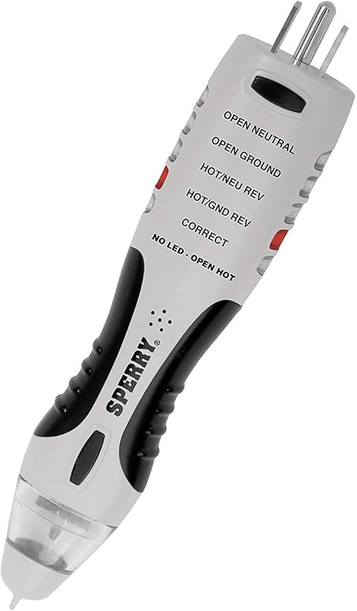 Sperry Instruments VD7504GFI DualCheck 2-in-1 Non-Contact Voltage Detector + GFCI Outlet Circuit Analyzer, 360° Visual & Audible Indicators, 50-1000V AC, 250 lb. Crush Rating