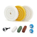 SCOTTCHEN 4inch Buffing Polishing Wheel with 1/4" Shank for Drill, 1/2" Arbor Hole,Soft/Fine/Medium -3pcs,with Buffing Polishing Cutting Compounds 7.4 Oz.Kit,with 2 Pack Non-Woven Bandage