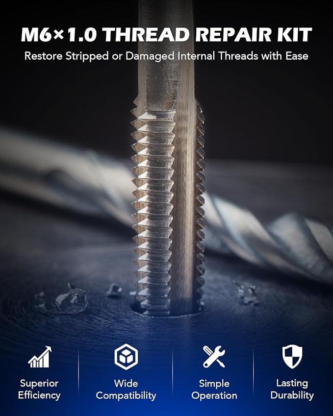 Orion Motor Tech Helicoil Thread Repair Kit, M6x1.0 Thread Repair Tool with HSS Drill Bit & 30 Thread Inserts, Metric Thread Repair Installation Kit for Rethreading Internal Threads with Carry Case