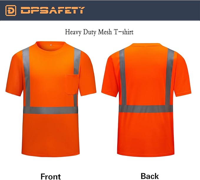 High Visibility Shirts Quick Dry Safety T Shirts with Reflective Strips and Pocket Short Sleeve Mesh Hi Vis Construction Work Class 2 Shirt for Men/Women Orange,XL