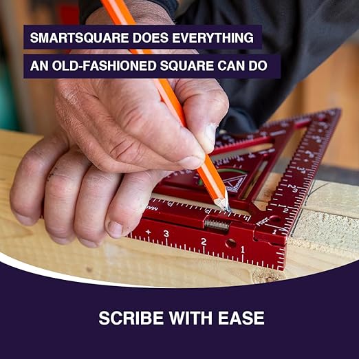 7.5" Advanced Carpenter Square w SmartBubble - Jig Block - Accurate Flatwork - Repetitive Markings (Fire)
