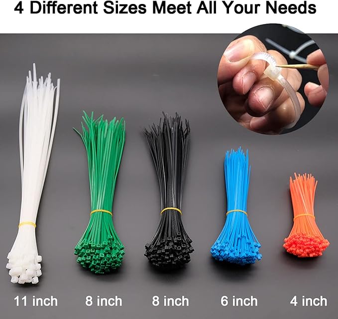 GOONSDS 750 Pcs Zip Tie Kit, Tie Wraps Self-Locking Colored Nylon Zip Ties for Indoor and Outdoor Multi-Purpose Electriduct Cable Wire Tie & Adjustable Zip Strap