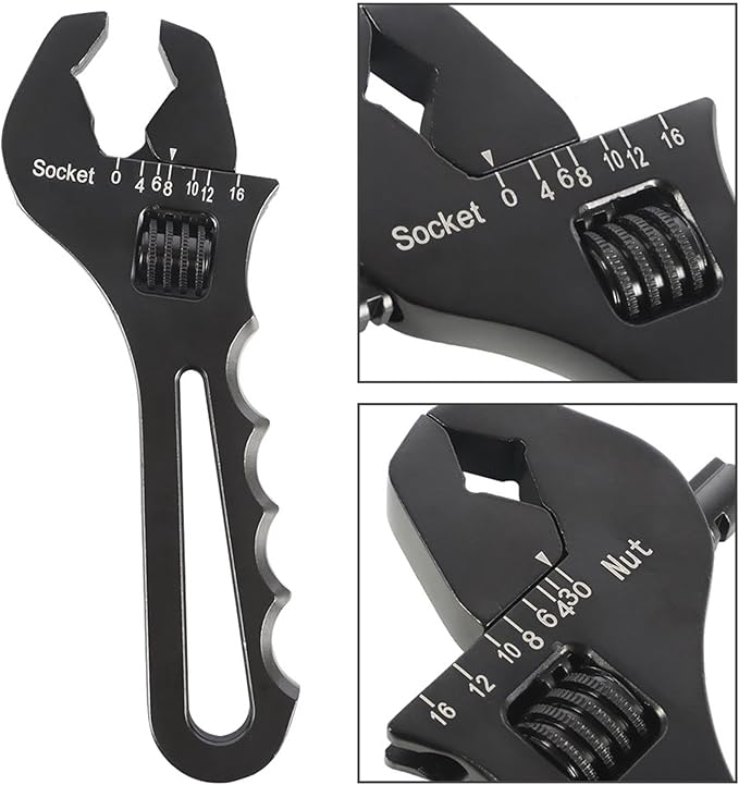 WFLNHB 3AN-16AN Adjustable Wrench Aluminum Tool Spanner for Hose End Fitting Black