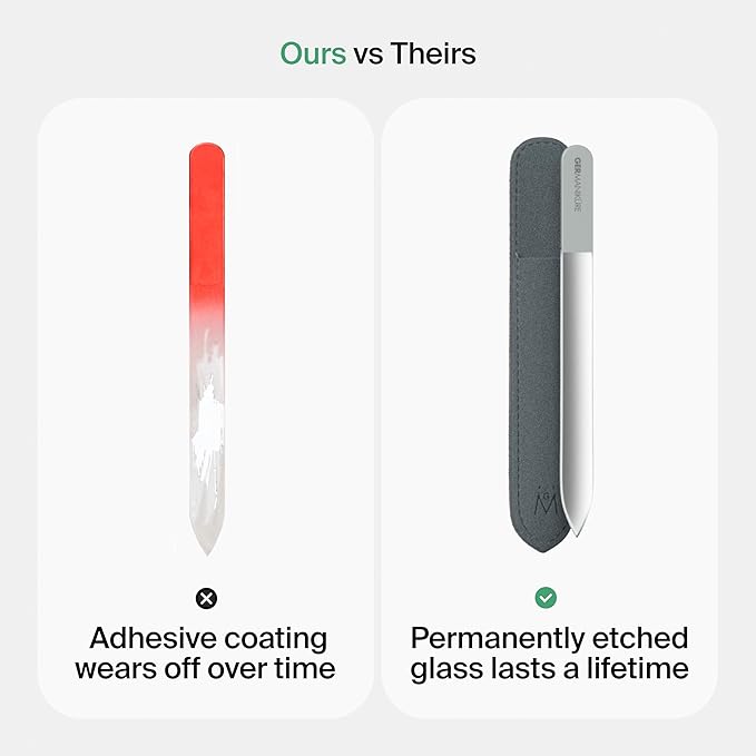 GERMANIKURE Czech Crystal Glass Nail File in Suede Leather Case - Original Orange - Professional Manicure & Pedicure Products for Smooth Easy Shaping of Natural Nails