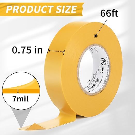 Avery Dennison Electrical Tape, General Use PVC Electric Tape, UL/CSA Listed Insulating Vinyl Tape for Electrical, Repairs, Automotive and Equipment, EE-100, ¾ in x 66 ft, Yellow, 1 Roll